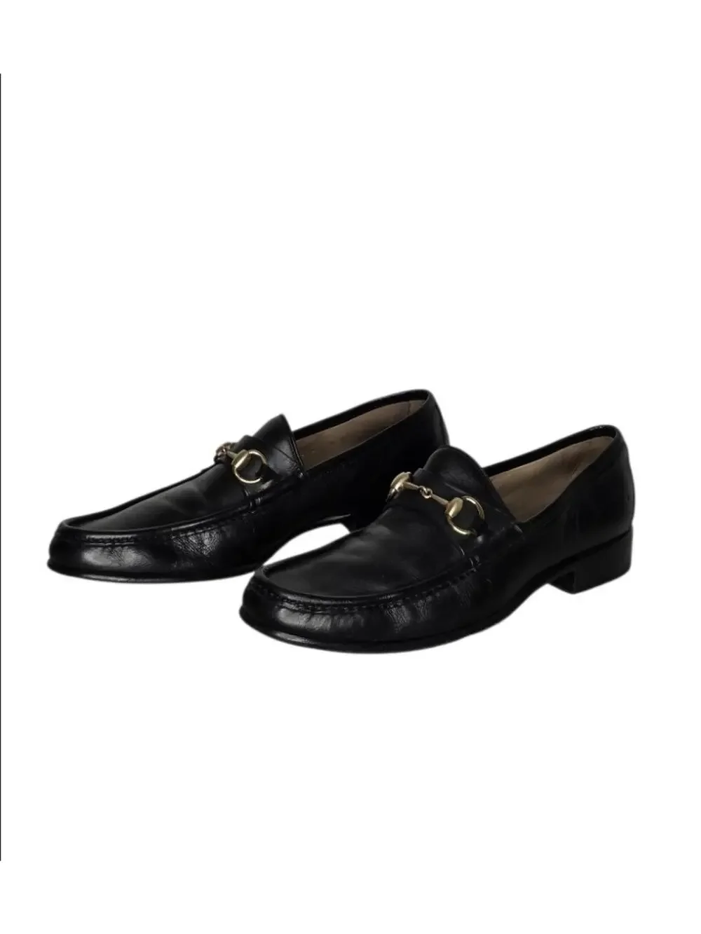 Gucci Horsebit Loafers Mens 9D Black Leather Slip On Italy Gold Bit Dress